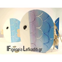 Χειροποίητος Ξύλινος Κουμπαράς blue lilac Ψαράκι