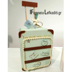 Ξύλινο κουτί βάπτισης ευχών "Ταξίδια Happy Travel World" μέντα