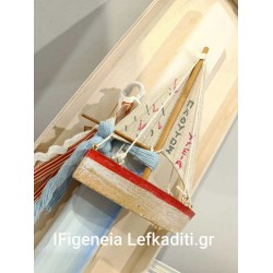 Χειροποίητη πασχαλινή λαμπάδα ΚΑΡΑΒΙ κόκκινο με όνομα και ευχή