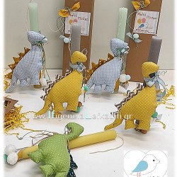 Χειροποίητη Πασχαλινή λαμπάδα για αγόρι με υφασμάτινο "Δεινόσαυρο" πράσινο