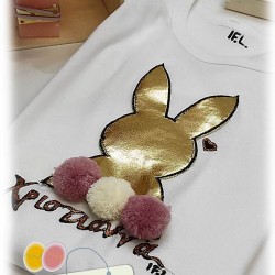 Πασχαλινό σετ για κορίτσια "Κουνελάκι-πρόσωπο" λαμπάδα και μπλούζα με όνομα και ευχές