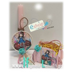 Πασχαλινό Σετ για κορίτσια santoro "Λαμπάδα και καλαθάκι" με ηρωίδα δικής σας επιλογής και όνομα παιδιού