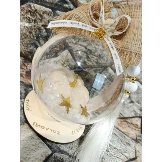 Διακοσμητική Κολοκύθα με Χιόνι Μπεζ – Γούρι Καλής Χρονιάς