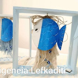 Διακοσμητικό Τραπεζιού Βάπτισης Ψαράκι - Μάτι - Βυθός | Χειροποίητο Ξύλινο Boho