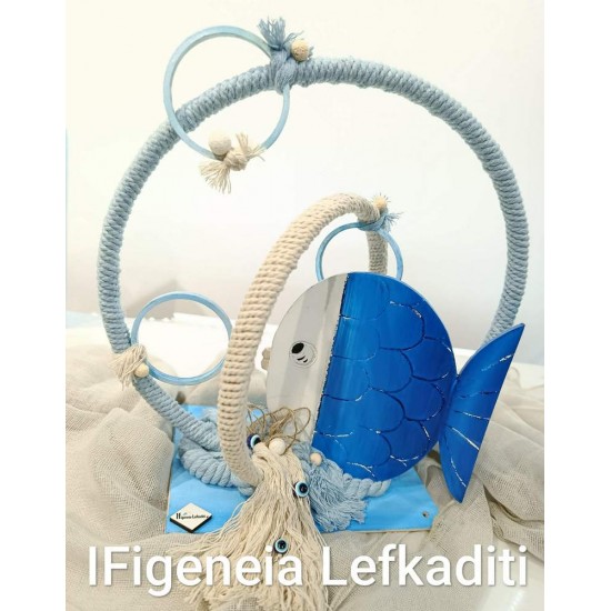 Διακοσμητικό Τραπεζιού Βάπτισης Ψαράκι - Μάτι - Βυθός - Μπουρμπουλήθρες | Χειροποίητο Ξύλινο Boho