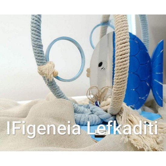 Διακοσμητικό Τραπεζιού Βάπτισης Ψαράκι - Μάτι - Βυθός - Μπουρμπουλήθρες | Χειροποίητο Ξύλινο Boho