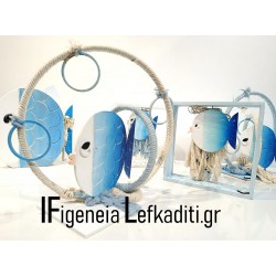 Διακοσμητικό Τραπεζιού Βάπτισης “Ψαράκι Sea Fish / Greek Islands” Μπουρμπουλήθρα| Χειροποίητο Ξύλινο Boho