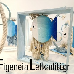 Διακοσμητικό Τραπεζιού Βάπτισης “Ψαράκι Sea Fish / Greek Islands” | Χειροποίητο ξύλινο boho κάδρο