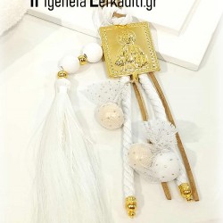 Διακοσμητική Μπομπονιέρα Βάπτισης – Φυλαχτό με Μεταλλική Εικόνα