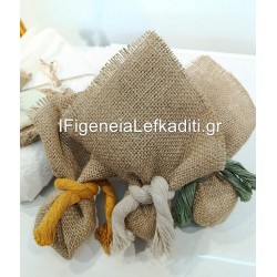 Boho μπομπονιέρα βάπτισης λινάτσα