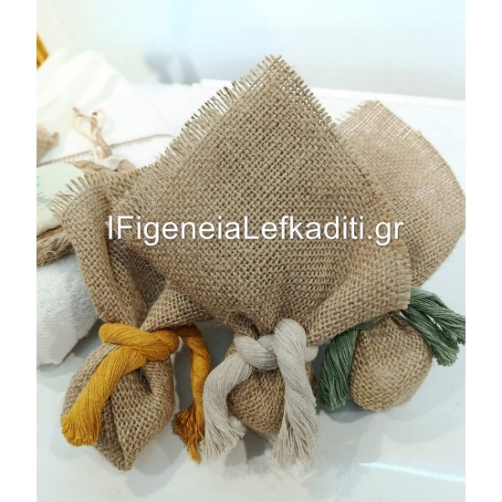 Boho μπομπονιέρα βάπτισης λινάτσα