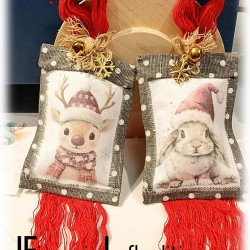 Μπομπονιέρα Βάπτισης Christmas - Διακοσμητικό Κρεμαστό με Ζωάκια - Θέμα επιλογής σας