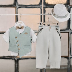 Μοντέρνο Βαπτιστικό κοστούμι για αγόρι AS6 - μέντα μπεζ