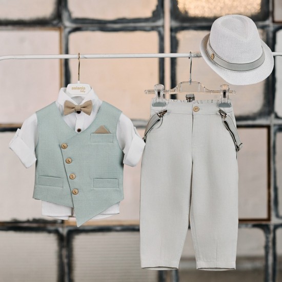 Μοντέρνο Βαπτιστικό κοστούμι για αγόρι AS6 - μέντα μπεζ