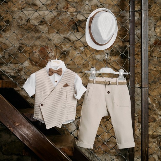 Μοντέρνο βαπτιστικό κοστούμι για αγόρι AS98 μπεζ