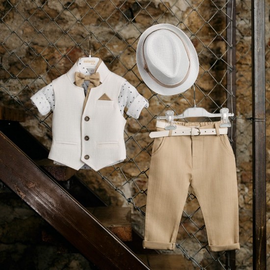 Μοντέρνο Βαπτιστικό κοστούμι για αγόρι AS56 μπεζ