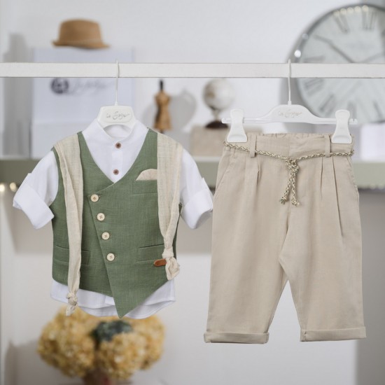 Μοντέρνο Κοστούμι Βάπτισης για αγόρι 26A507 / πράσινο μπεζ