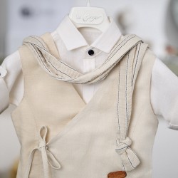 Μοντέρνο Βαπτιστικό κοστούμι για αγόρι 26A509-μπεζ