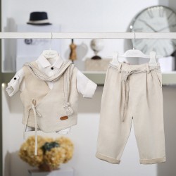 Μοντέρνο Βαπτιστικό κοστούμι για αγόρι 26A509-μπεζ