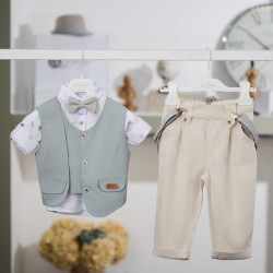Βαπτιστικό κοστούμι για αγόρι 26A521 μπεζ μέντα
