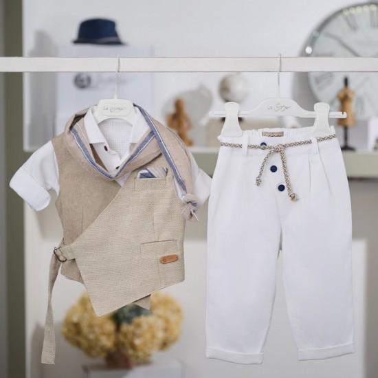 Βαπτιστικό κοστούμι για αγόρι 26A525 μπεζ λευκό
