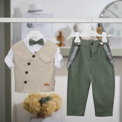 Βαπτιστικό κοστούμι για αγόρι 26A547 / μπεζ πράσινο