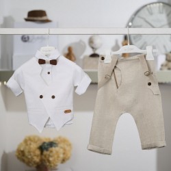 Μοντέρνο Βαπτιστικό κοστούμι για αγόρι 26A547- μπεζ λευκό