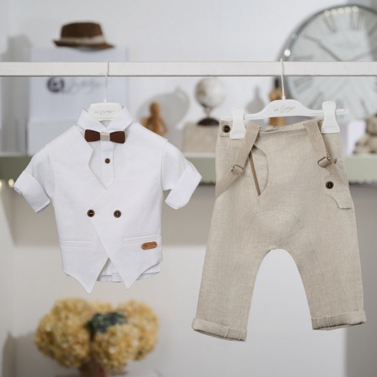 Μοντέρνο Βαπτιστικό κοστούμι για αγόρι 26A547- μπεζ λευκό