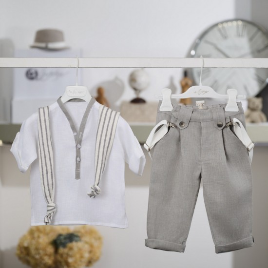 Καλοκαιρινό Βαπτιστικό κοστούμι για αγόρι 26A571- γκρι   