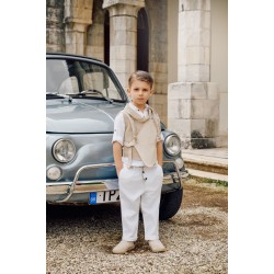 Μοντέρνο Βαπτιστικό Σύνολο Αγόρι σε Boho γραμμή 26A503 Εκρού-Μπεζ με Ασύμμετρο Γιλέκο