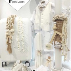 Boho Σετ Βάπτισης για Αγόρι με λευκή βαλίτσα "Μπεζ Αρμονία"