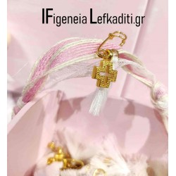 Μαρτυρικά Βάπτισης παραμάνα “Πεταλούδα Floral” με λευκό φουντάκι