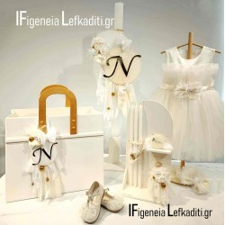 Σετ Βάπτισης Κοριτσιού Vintage Romantic Cream–Gold | Κουτί, Λαμπάδα, Φόρεμα, Παπουτσάκια, Λαδόσετ & Λαδόπανα