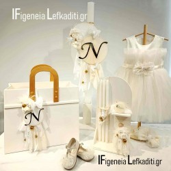 Σετ Βάπτισης Κοριτσιού Vintage Romantic Cream–Gold | Κουτί, Λαμπάδα, Φόρεμα, Παπουτσάκια, Λαδόσετ & Λαδόπανα