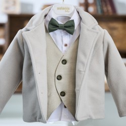 Χειμερινό κοστούμι βάπτισης για αγόρι χακί - μπεζ ASW66