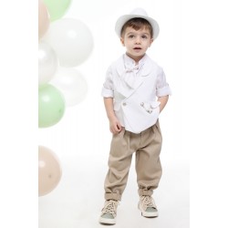 Βαπτιστικό κοστούμι για αγόρι ΜΠΟΝΟΓΡΑΜΜΑ μπεζ-λευκό Α4783-ΛΜ