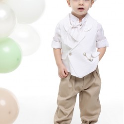 Βαπτιστικό κοστούμι για αγόρι ΜΠΟΝΟΓΡΑΜΜΑ μπεζ-λευκό Α4783-ΛΜ