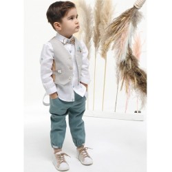 Βαπτιστικό κοστούμι για αγόρι ΑΕΡΟΣΤΑΤΟ Μπεζ-Βεραμάν A4492