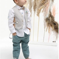Βαπτιστικό κοστούμι για αγόρι ΑΕΡΟΣΤΑΤΟ Μπεζ-Βεραμάν A4492