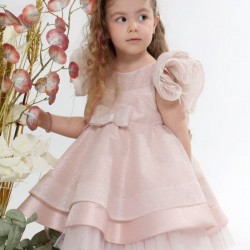 Βαπτιστικό Φορεματάκι για Κορίτσι Ροζ με Γκλίτερ & Βολάν – Κ4600P