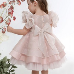 Βαπτιστικό Φορεματάκι για Κορίτσι Ροζ με Γκλίτερ & Βολάν – Κ4600P