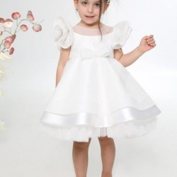 Βαπτιστικό Φόρεμα για Κορίτσι Ιβουάρ με Γκλίτερ & Βολάν – Κ4600i