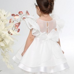 Βαπτιστικό Φόρεμα για Κορίτσι Ιβουάρ με Γκλίτερ & Βολάν – Κ4600i