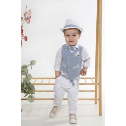 Μοντέρνο βαπτιστικό σετ ρούχων για αγόρι Αερόστατο Α4650 Σιέλ-Λευκό 