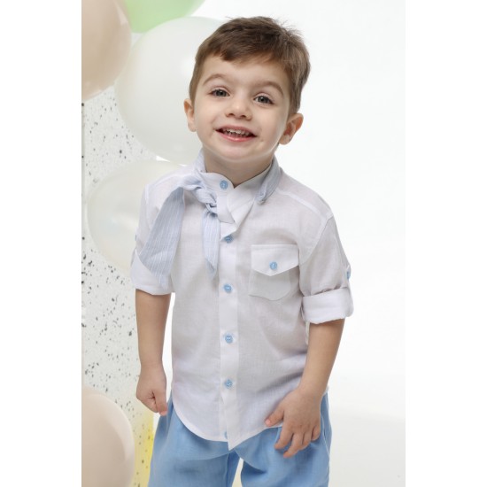 Καλοκαιρινό Κοστούμι Βάπτισης για Αγόρι Σύννεφο Α4779-ΛΣ Λευκό-Σιέλ 