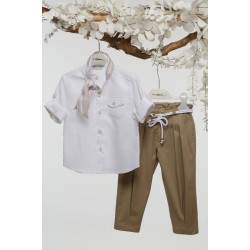 Καλοκαιρινό Κοστούμι Βάπτισης για Αγόρι Σύννεφο Α4778-ΛΜ Λευκό-Μπεζ 