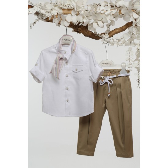 Καλοκαιρινό Κοστούμι Βάπτισης για Αγόρι Σύννεφο Α4778-ΛΜ Λευκό-Μπεζ 