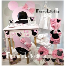 Σετ Βάπτισης για κορίτσι «Minnie Mouse - Φιογκάκια» με μεγάλο μπουντουάρ 