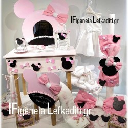 Σετ Βάπτισης για κορίτσι «Minnie Mouse - Φιογκάκια» με ξύλινη τουαλέτα μπουντουάρ θρανίο