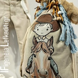Πλήρες Σετ Βάπτισης Αγοριού Little Cowboy – Επιλογή Ψάθινο Καλάθι, Βαλίτσα ή Ξύλινο Κουτί
